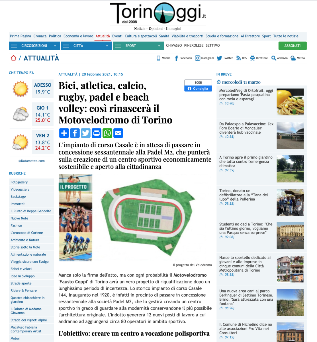 Articolo web Torino Oggi Motovelodromo di Torino