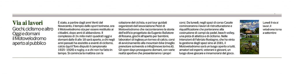 Articolo di giornale Motovelodromo di Torino Lavori