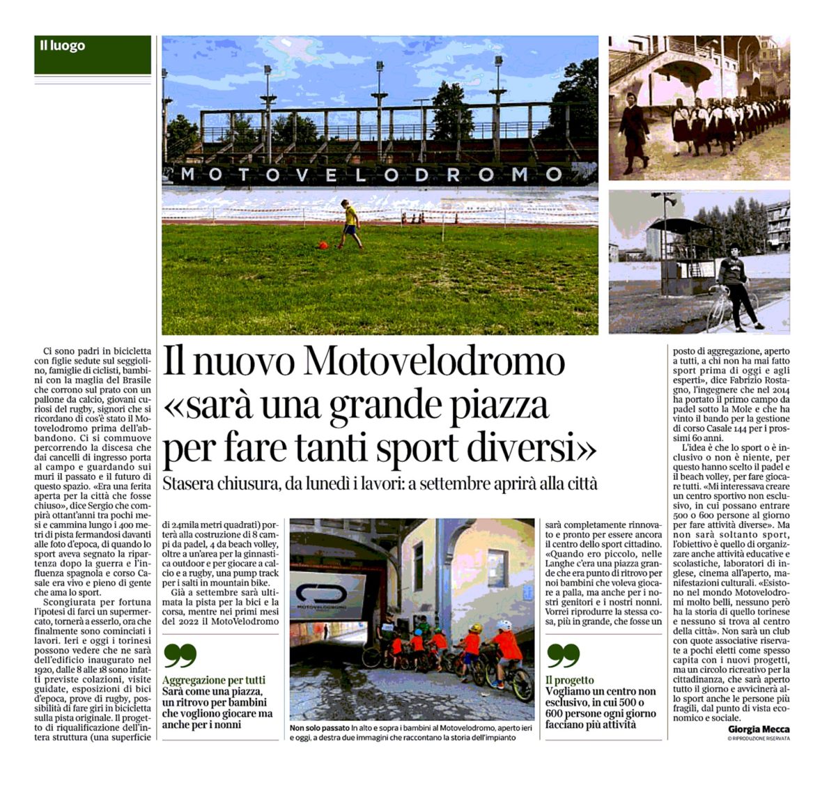 Articolo di giornale Motovelodromo di Torino Sport