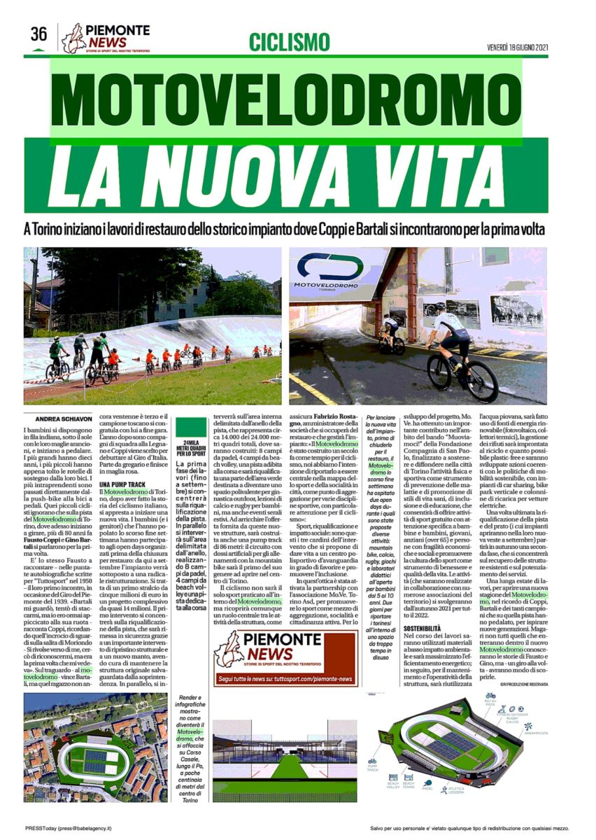Articolo di giornale Motovelodromo di Torino nuova vita