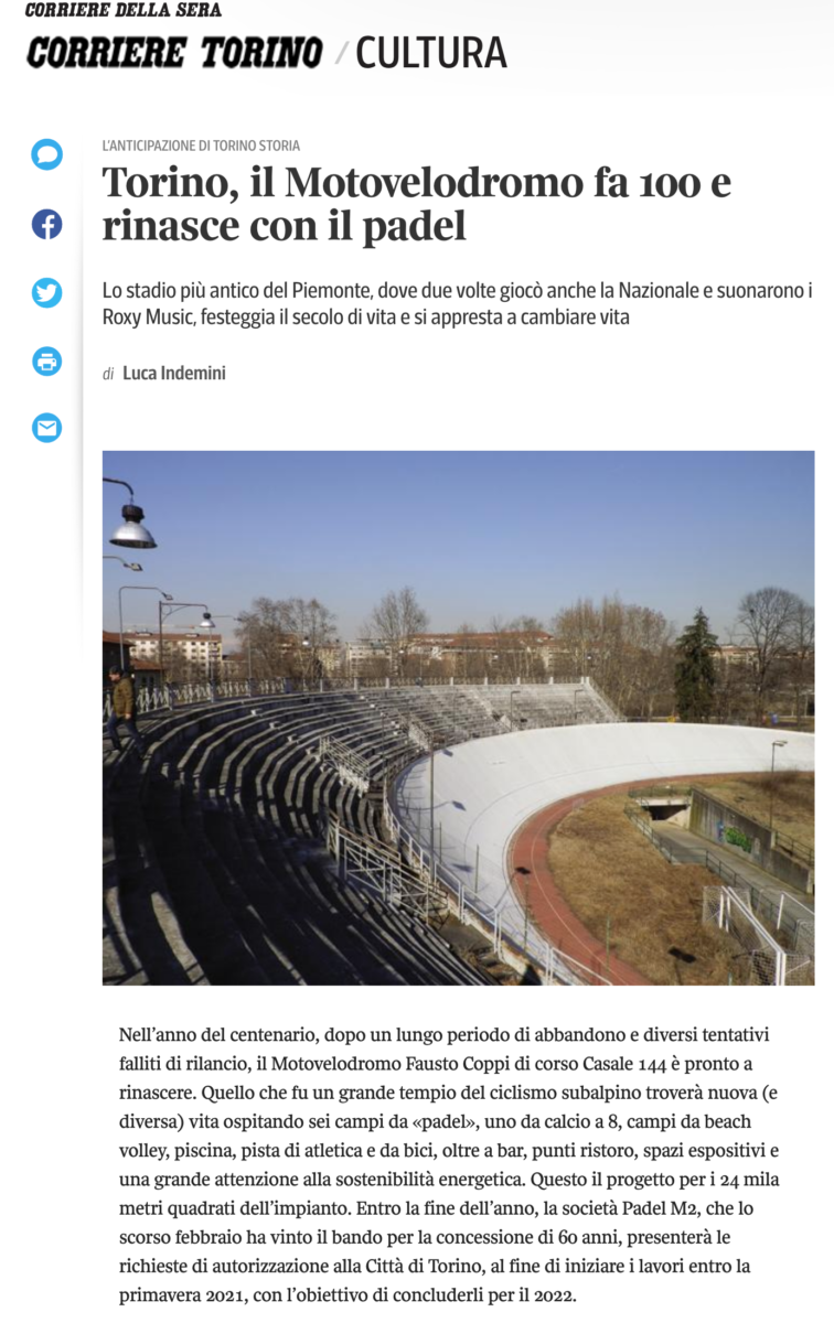 Giornale Corriere della sera Cultura articolo web Motovelodromo di Torino